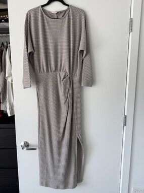 Loft Brushed Ottoman Side Pleated Midi Dress